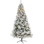 Nearly Natural 8` Flocked White River Mountain Pine Artificial Christmas Tree with Pinecones and 500 Clear LED Lights