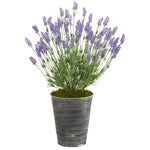 Nearly Natural 8929 30" Artificial Green & Purple Lavender Plant in Black Embossed Tin Planter