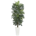 Nearly Natural 5876 7' Artificial Green Areca Tree in White Tower Planter