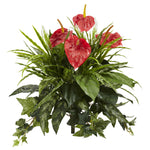 Nearly Natural 6072-S2 24" Artificial Green Mixed Anthurium Plant, Set of 2