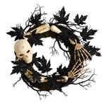 Nearly Natural W1206 24`` Halloween Skull and Bones Wreath