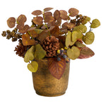 Nearly Natural A1781 12`` Eucalyptus, Pinecones and Berries Artificial Arrangement in Decorative Vase