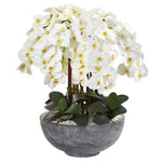 Nearly Natural A1342 33" Artificial White Phalaenopsis Orchid Arrangement in Large Cement Bowl