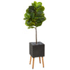 Nearly Natural T1164 5' Artificial Green Real Touch Fiddle Leaf Tree in Black Planter with Stand 