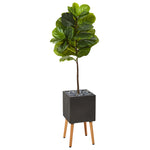 Nearly Natural T1164 5' Artificial Green Real Touch Fiddle Leaf Tree in Black Planter with Stand 