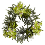 Nearly Natural 4948 22" Artificial Green Iced Cymbidium & Artichoke Wreath