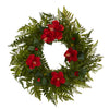 Nearly Natural 24`` Mixed Fern and Hibiscus Artificial Wreath