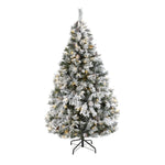 Nearly Natural 6` Flocked White River Mountain Pine Artificial Christmas Tree with Pinecones and 250 Clear LED Lights