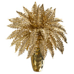 Nearly Natural P1083 19" Artificial Golden Boston Fern Plant in Gold Planter