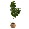 Nearly Natural T2913 4.5’ Fiddle Leaf Artificial Tree with Natural Cotton Woven Planter with Tassels