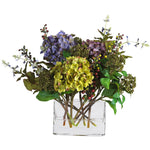 Nearly Natural Mixed Hydrangea w/Rectangle Vase Silk Flower Arrangement