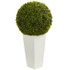 Nearly Natural 6404 28" Artificial Green Boxwood Topiary Ball Plant in White Tower Planter (Indoor/Outdoor)