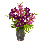 Nearly Natural A1006 28" Artificial Pink Cymbidium Orchid, Anemone, Succulent & Fan Palm Arrangement