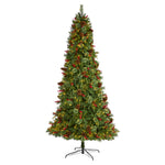 Nearly Natural 9` Norway Mixed Pine Artificial Christmas Tree with 650 Clear LED Lights, Pine Cones and Berries
