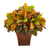 Nearly Natural 8764 25" Artificial Real Touch Garden Croton Plant in Brown Planter, Multicolor