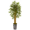 Nearly Natural 9851 68" Artificial Green Bamboo Tree in Vintage Metal Planter