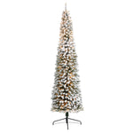 Nearly Natural 9` Flocked Pencil Artificial Christmas Tree with 600 Clear Lights and 896 Bendable Branches