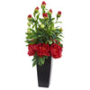 Nearly Natural Peony Artificial Arrangement in Black Vase
