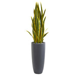 Nearly Natural 9185 4.5' Artificial Green Sansevieria Plant in Gray Planter