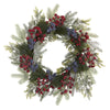Nearly Natural 24`` Pine and Cedar Artificial Wreath with Berries