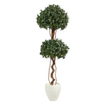 Nearly Natural T2460 5.5’ Sweet Bay Double Ball Topiary Artificial Tree in White Planter