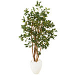 Nearly Natural T1101 53" Artificial Green Ficus Tree in White Planter