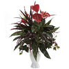 Nearly Natural 6779 Anthurium with Mixed Greens & White Vase