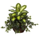 Nearly Natural 6732 20" Artificial Green Dieffenbachia & Ivy with Decorative Planter