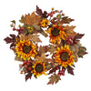 Nearly Natural 4867 24" Artificial Green & Yellow Sunflower & Berry Wreath
