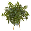 Nearly Natural P1074 26" Artificial Green Real Touch Hares Foot Fern Plant in Green Planter with Stand 