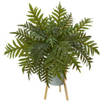 Nearly Natural P1074 26" Artificial Green Real Touch Hares Foot Fern Plant in Green Planter with Stand
