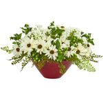 Nearly Natural Daisy Artificial Arrangement in White Vase