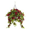 Nearly Natural 3` Poinsettia and Variegated Holly Artificial Plant in Metal Hanging Bowl (Real Touch)