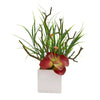Nearly Natural P1196 17" Artificial Green & Maroon Succulent & Grass Plant in White Planter