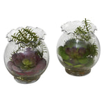 Nearly Natural 6781-S2 6" Artificial Green & Purple Succulent Plant with Fluted Vase, Set of 2