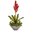 Nearly Natural P1252 24" Artificial Green & Red Tropical Bromeliad & Agave Plant in Gray Planter
