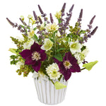 Nearly Natural 1920 16" Artificial Green & Purple & Cream Mixed Flower Arrangement in Decorative Vase
