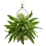 Nearly Natural 8278 19" Artificial Green Boston Fern Plant in Decorative Cage