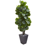 Nearly Natural 9752 6' Artificial Green Fiddle Leaf Fig Tree in Slate Planter