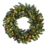 Nearly Natural 4860 30" Artificial Green Lighted Pine Wreath with Berries & Pine Cones