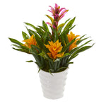 Nearly Natural Bromeliad Artificial Plant in White Vase