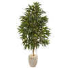 Nearly Natural 9589 74" Artificial Green Royal Ficus Tree in Sand Colored Planter