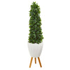 Nearly Natural 9936 4' Artificial Green Sweet Bay Cone Topiary Tree in White Planter with Stand