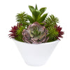 Nearly Natural 8478 16" Artificial Green Succulent Garden Plant in White Bowl Vase