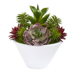 Nearly Natural 8478 16" Artificial Green Succulent Garden Plant in White Bowl Vase