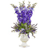 Nearly Natural 34`` Delphinium and Lavender Artificial Arrangement in White Urn