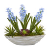 Nearly Natural P1104 15" Artificial Green & Blue Hyacinth & Succulent Plant in Decorative Planter