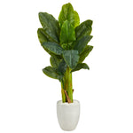 Nearly Natural 52`` Triple Stem Artificial Banana Tree in White Planter