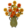 Nearly Natural A1070 27" Artificial Yellow & Orange Zinnia Arrangement in Venetian Verdigris Planter