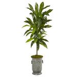 Nearly Natural 4`Dracaena Artificial Plant in Vintage Metal Planter (Real Touch)